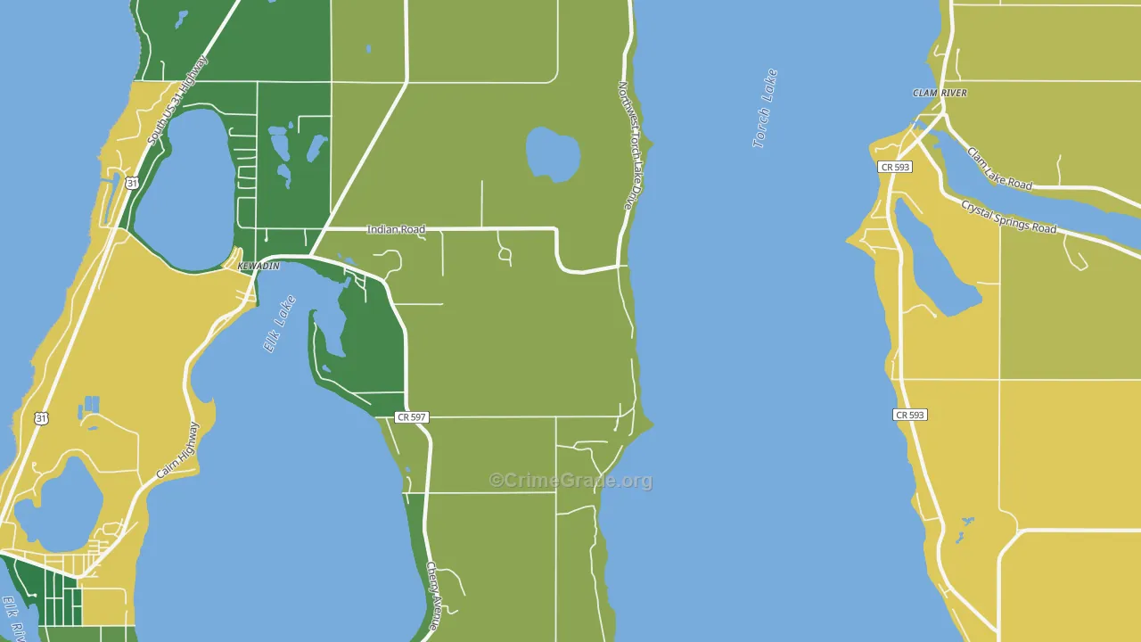 Clam River, MI Map of Theft Rates