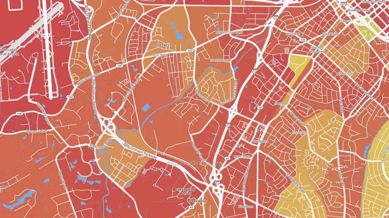 Clanton Park-Roseland, Charlotte, NC Map of Theft Rates