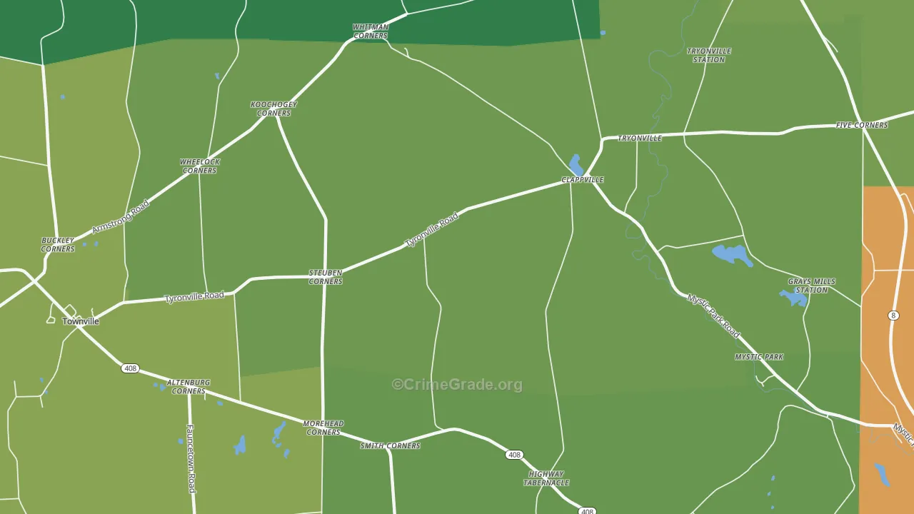 Clappville, PA Map of Theft Rates