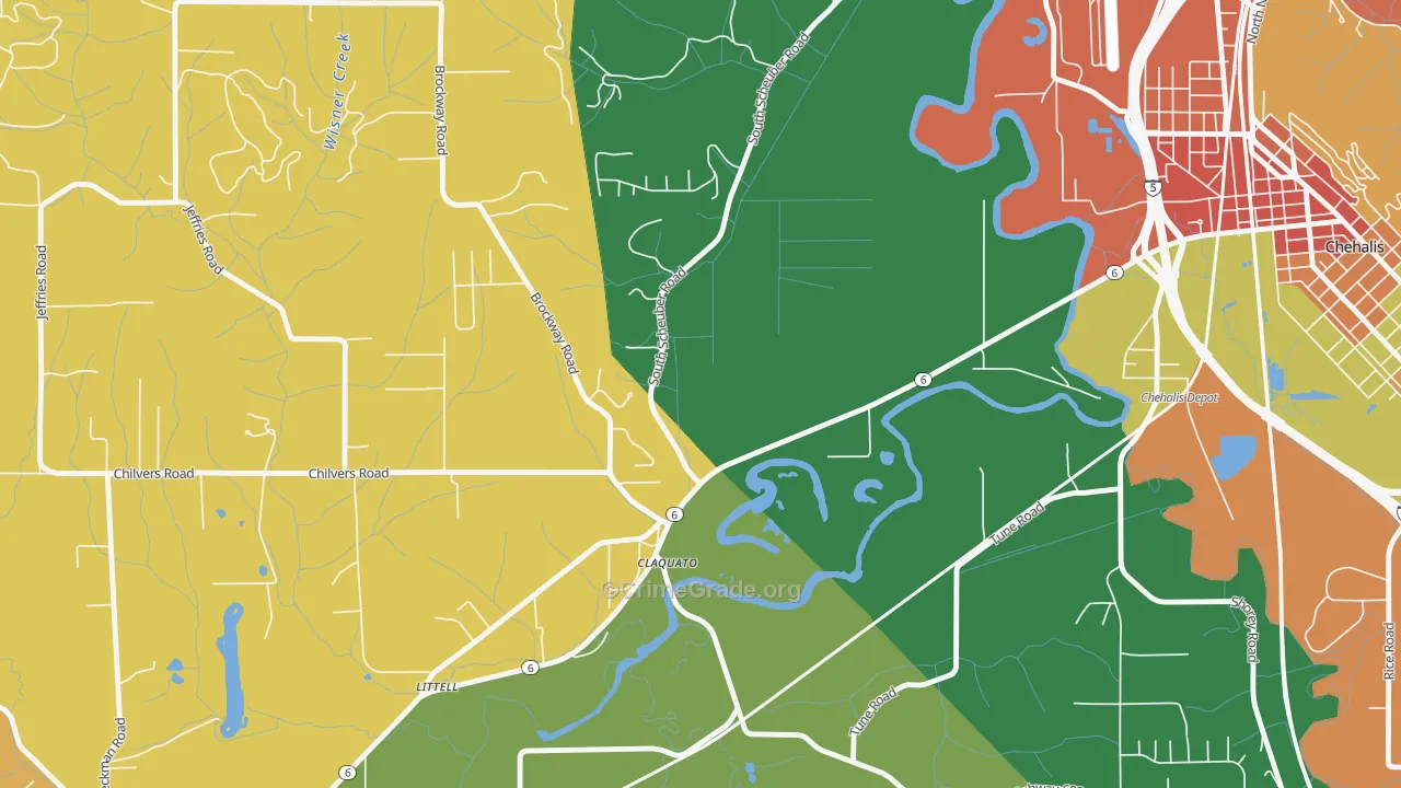 Claquato, WA Map of Theft Rates