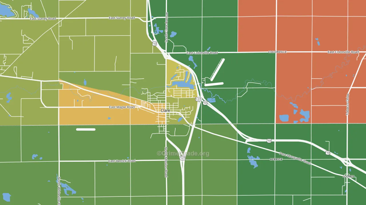 Clare, MI Map of Theft Rates