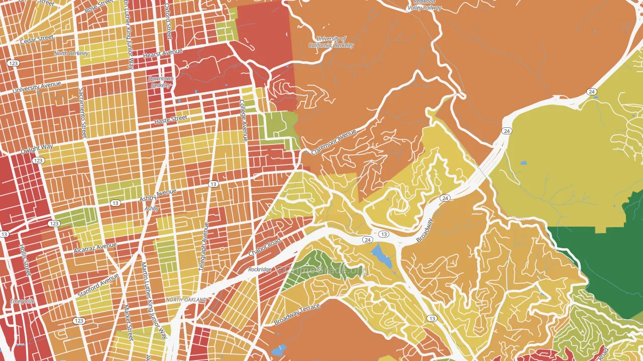 Claremont, Berkeley, CA Map of Theft Rates