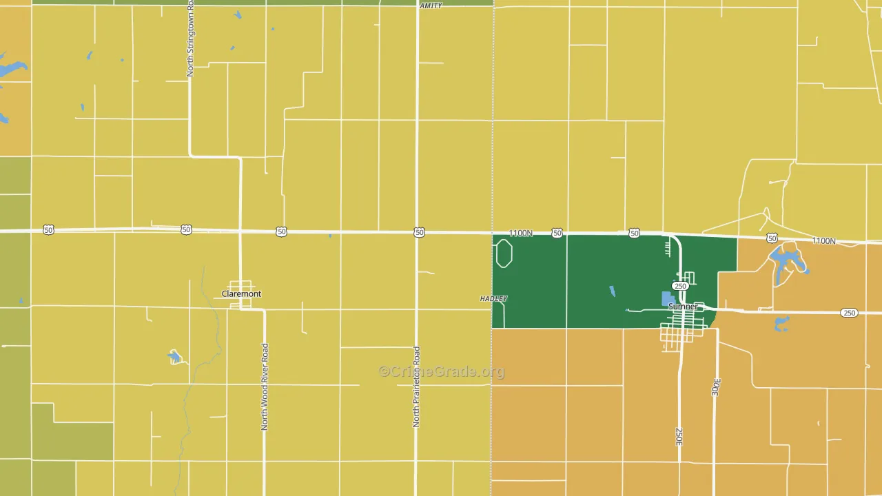 Claremont, IL Map of Theft Rates