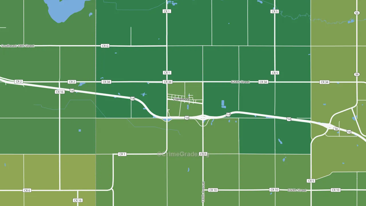 Claremont, MN Map of Theft Rates