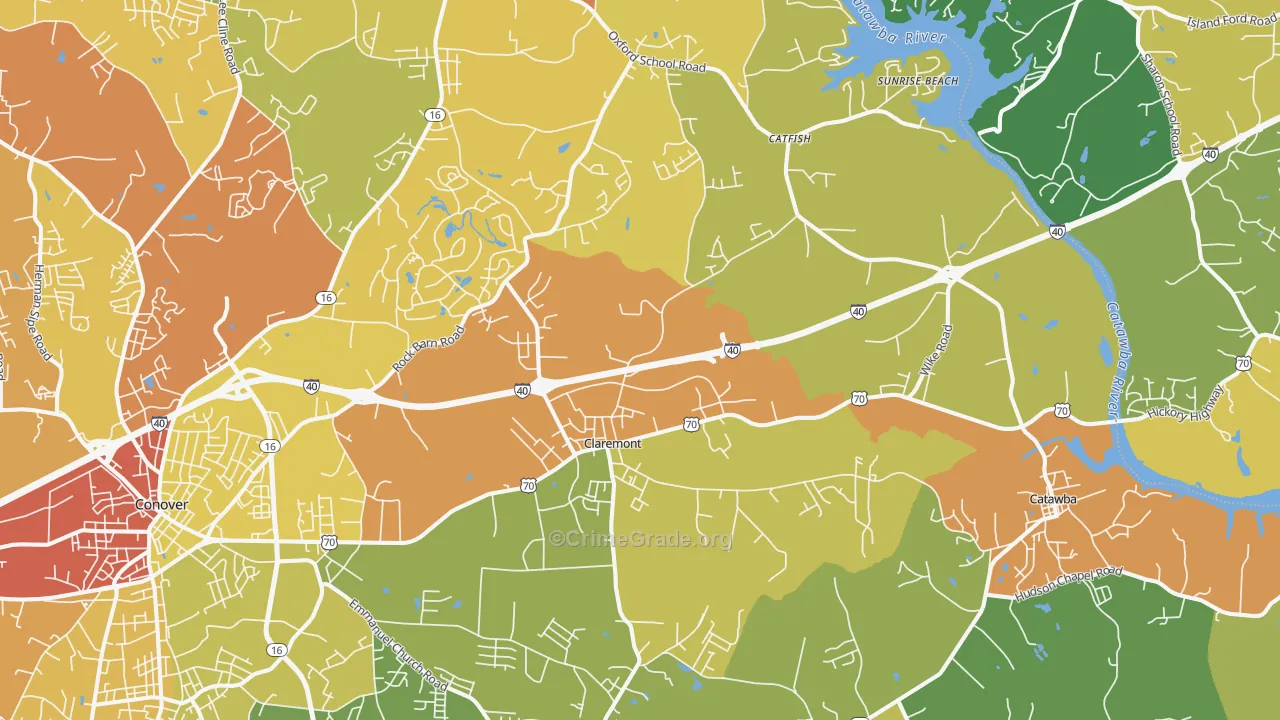Claremont, NC Map of Theft Rates