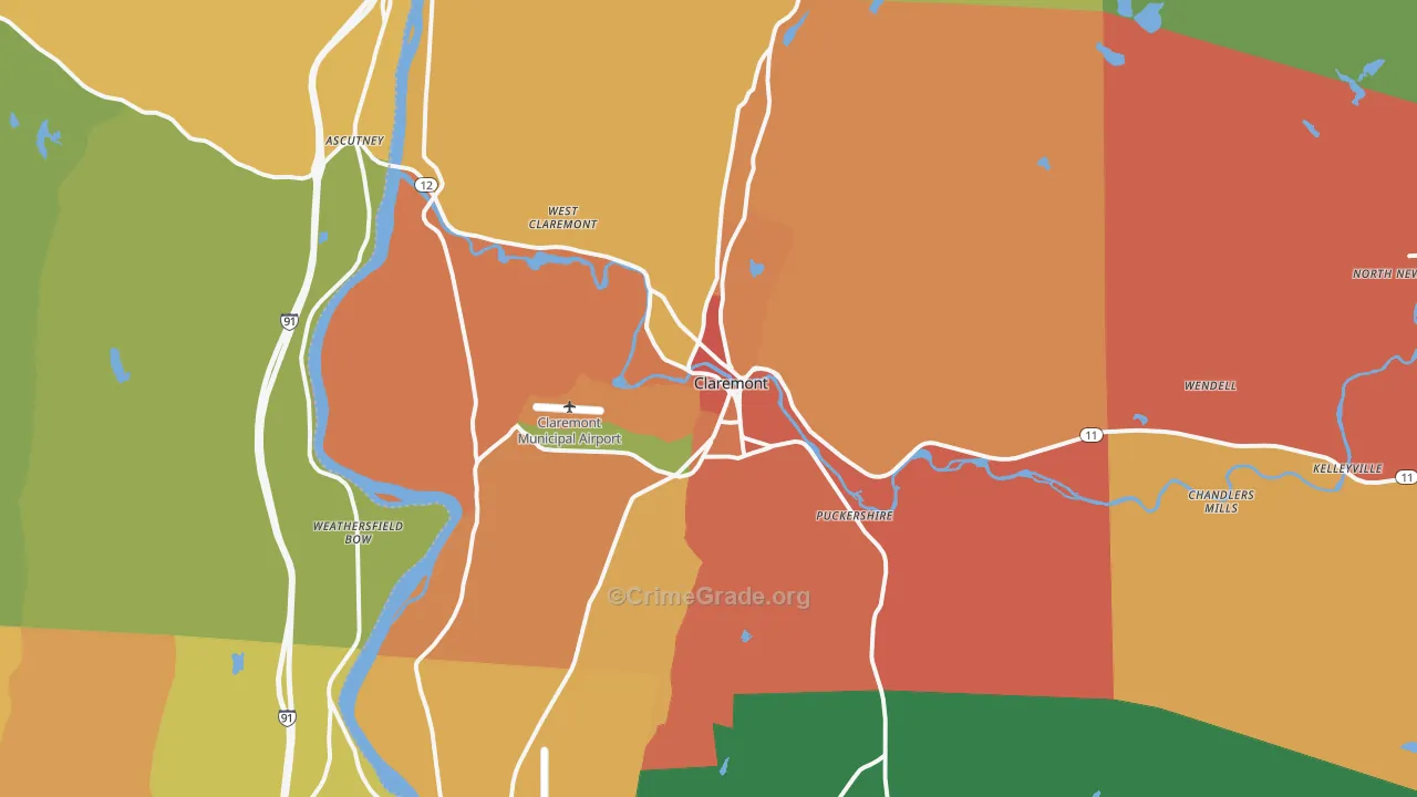 Claremont, NH Map of Theft Rates