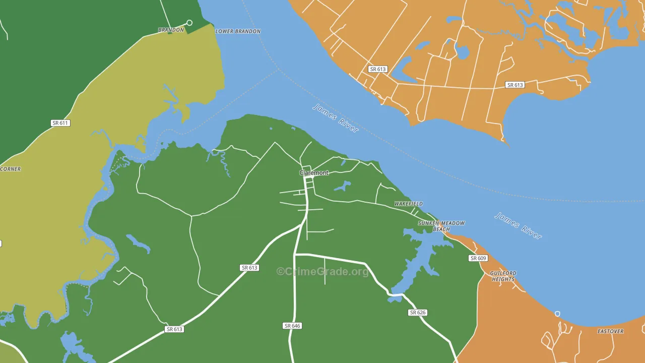Claremont, VA Map of Theft Rates