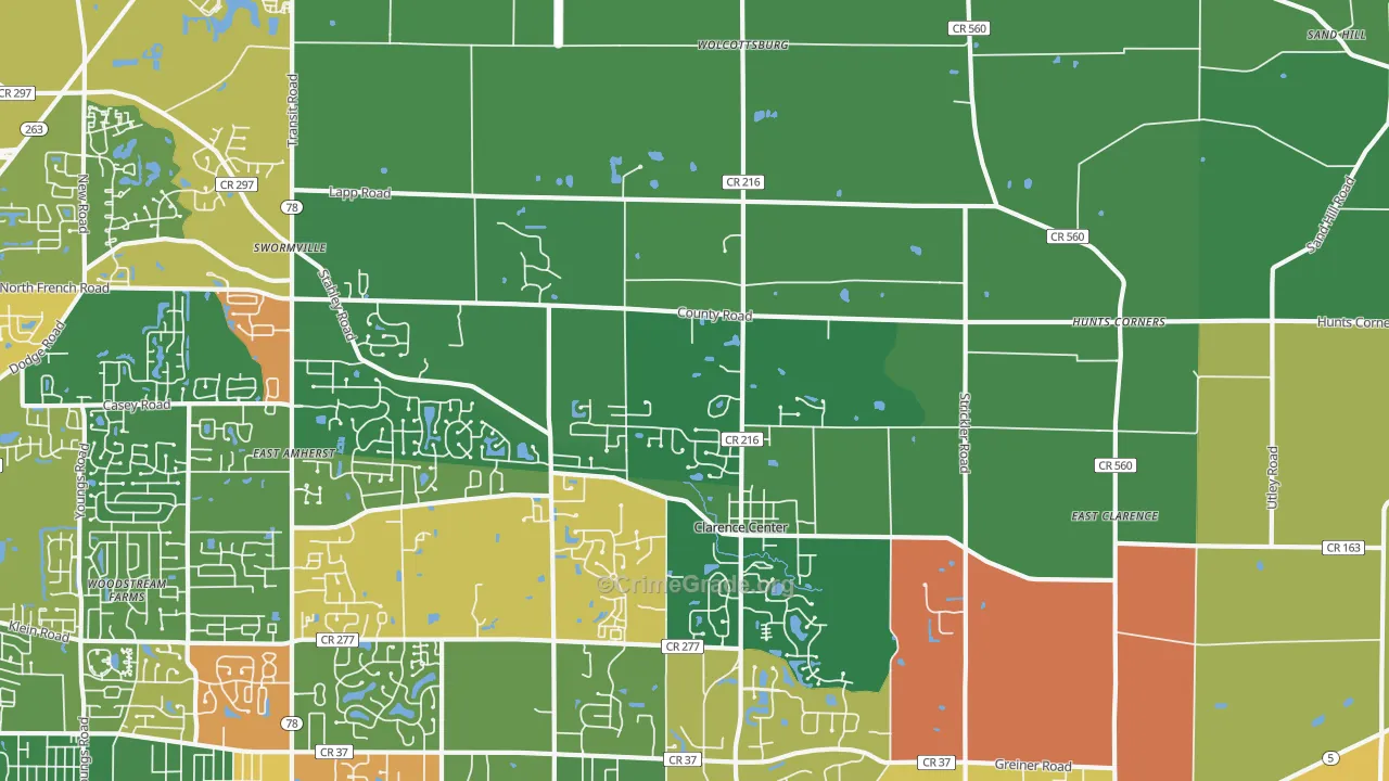 Clarence Center, NY Map of Theft Rates