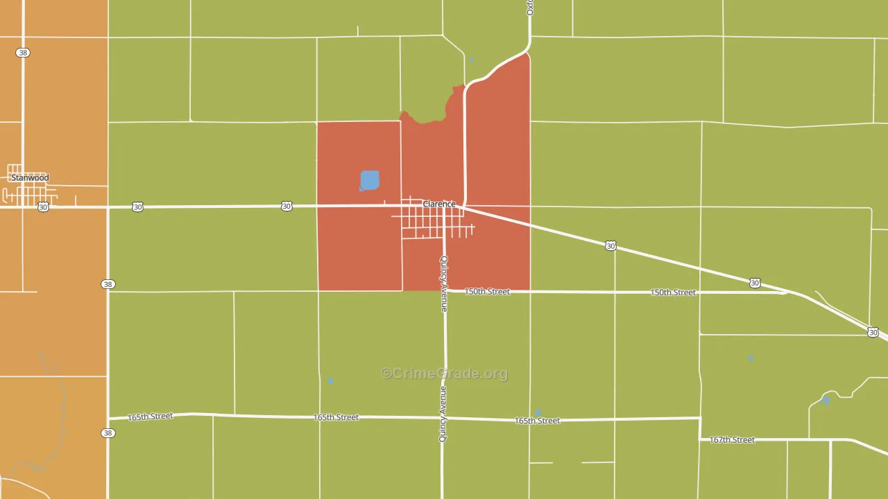 Clarence, IA Map of Theft Rates