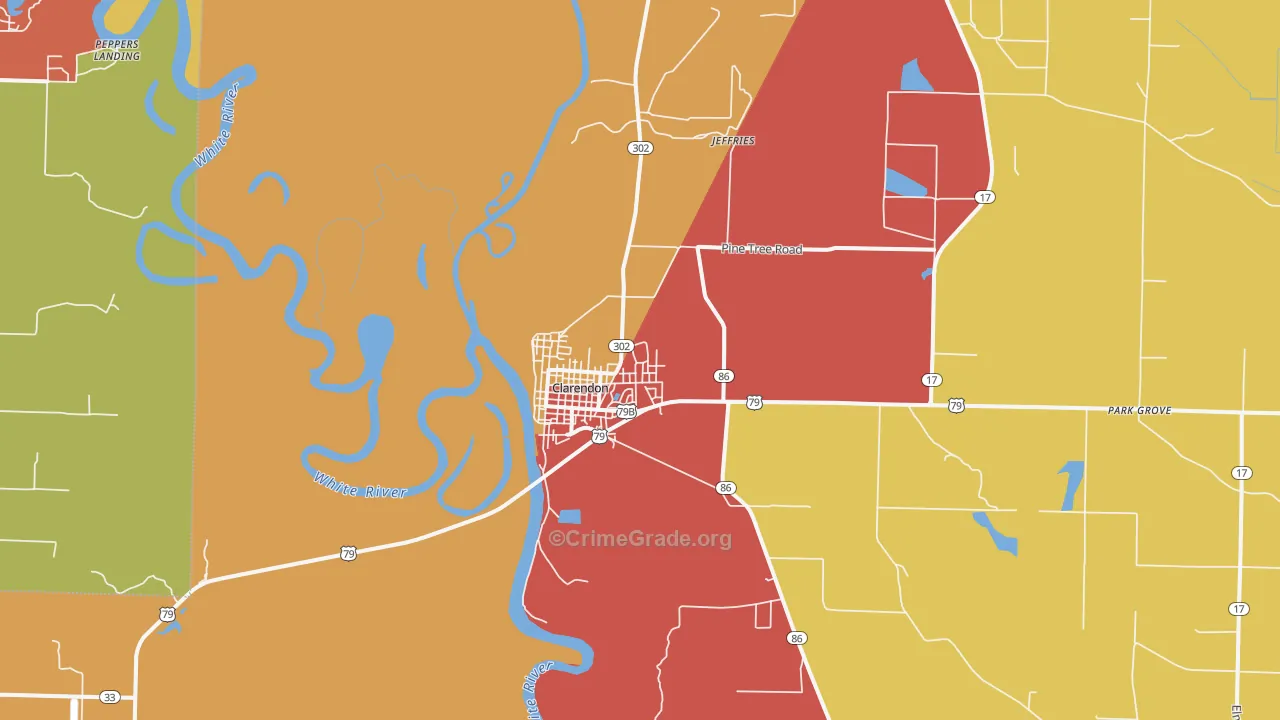 Clarendon, AR Map of Theft Rates