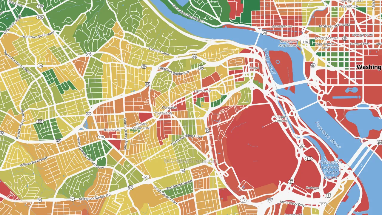 Clarendon, Arlington, VA Map of Theft Rates