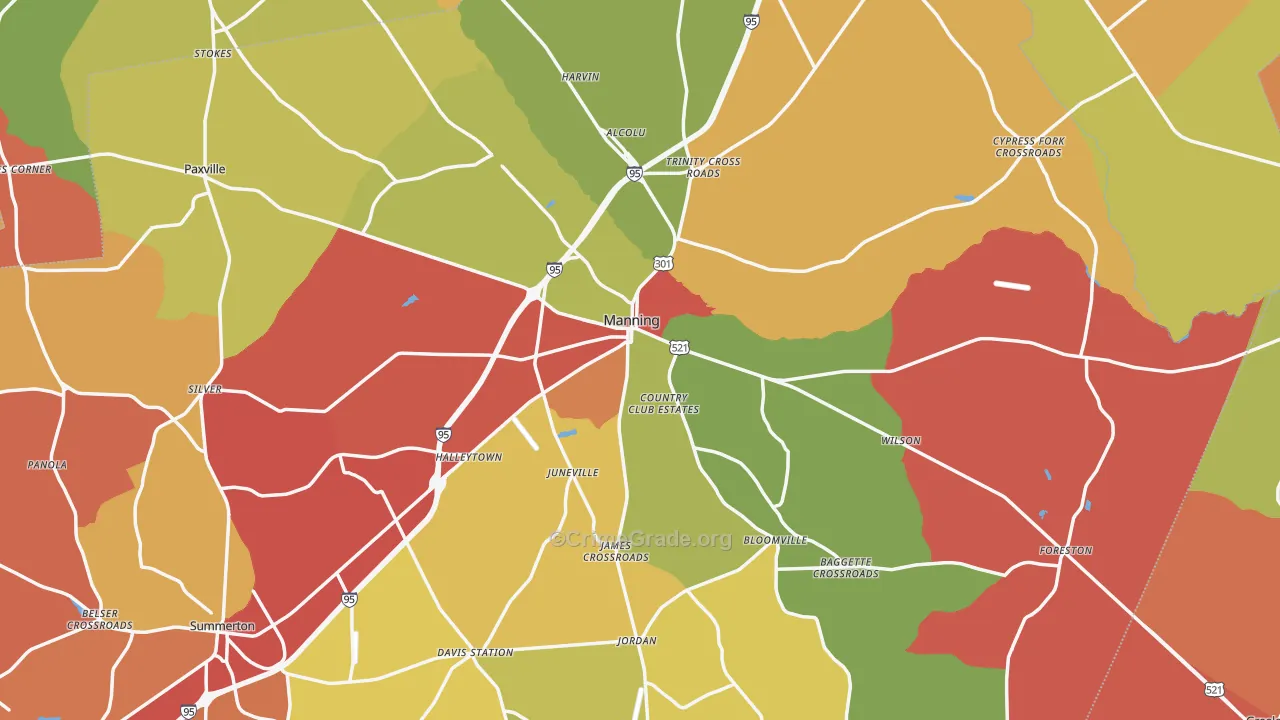 Clarendon County, SC Map of Theft Rates