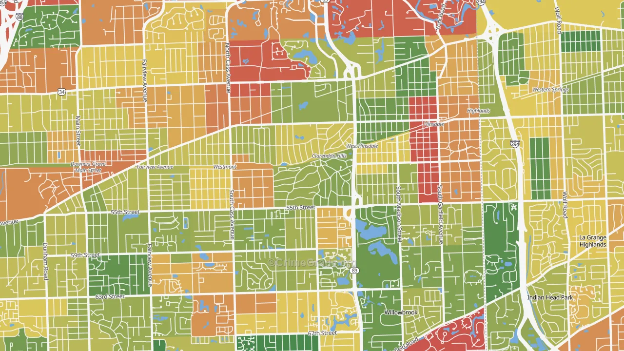 Clarendon Hills, IL Map of Theft Rates