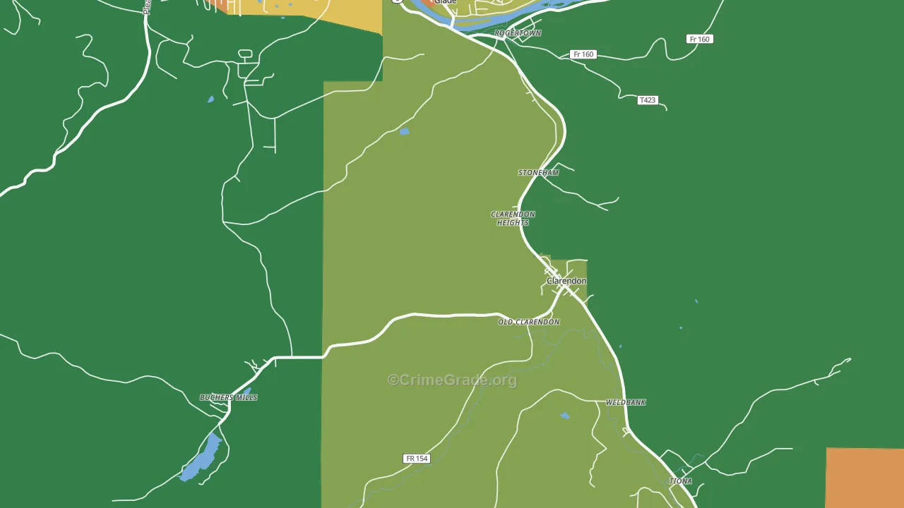 Clarendon, PA Map of Theft Rates
