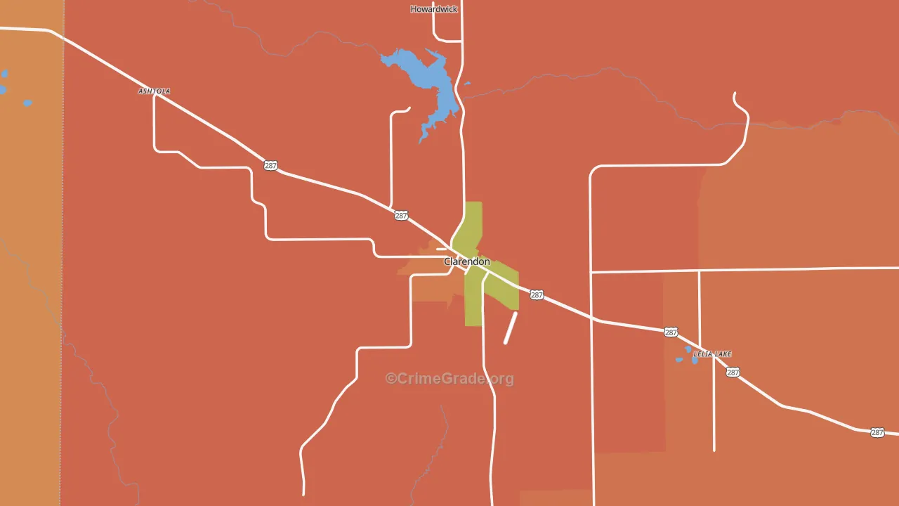 Clarendon, TX Map of Theft Rates