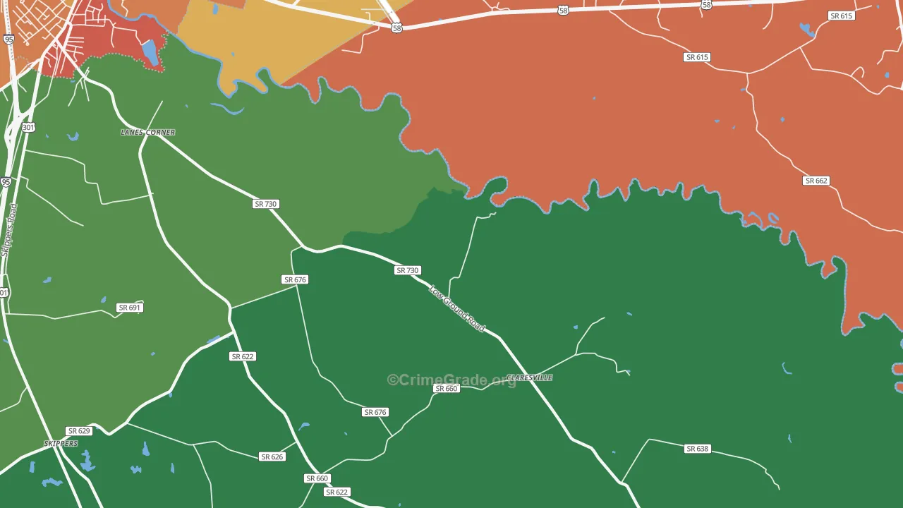 Claresville, VA Map of Theft Rates