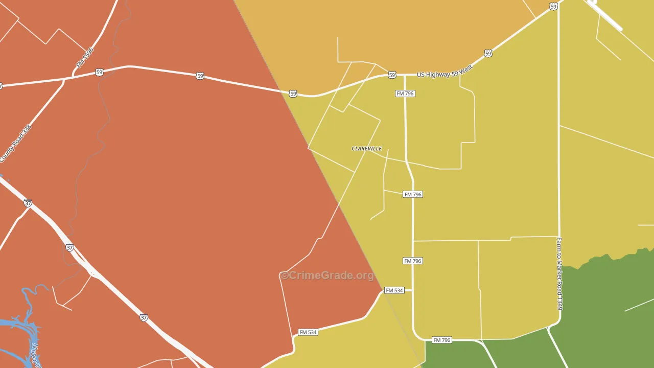 Clareville, TX Map of Theft Rates