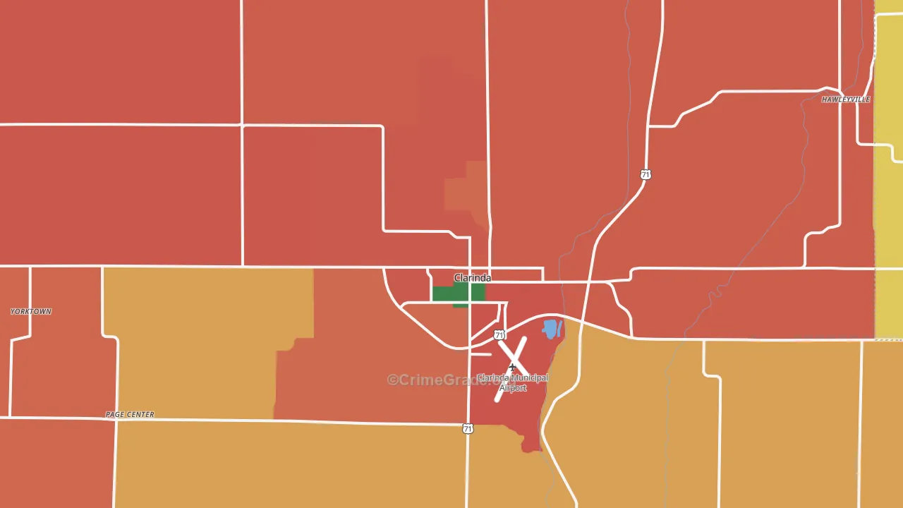 Clarinda, IA Map of Theft Rates