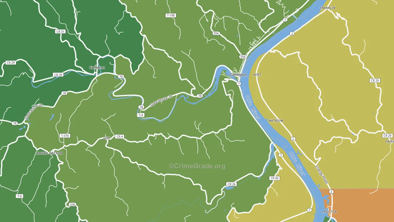 Clarington, OH Map of Theft Rates