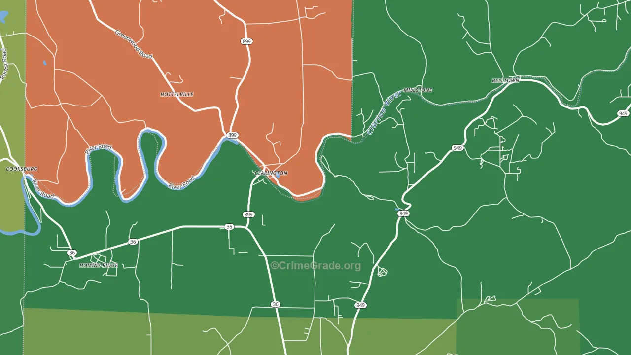 Clarington, PA Map of Theft Rates