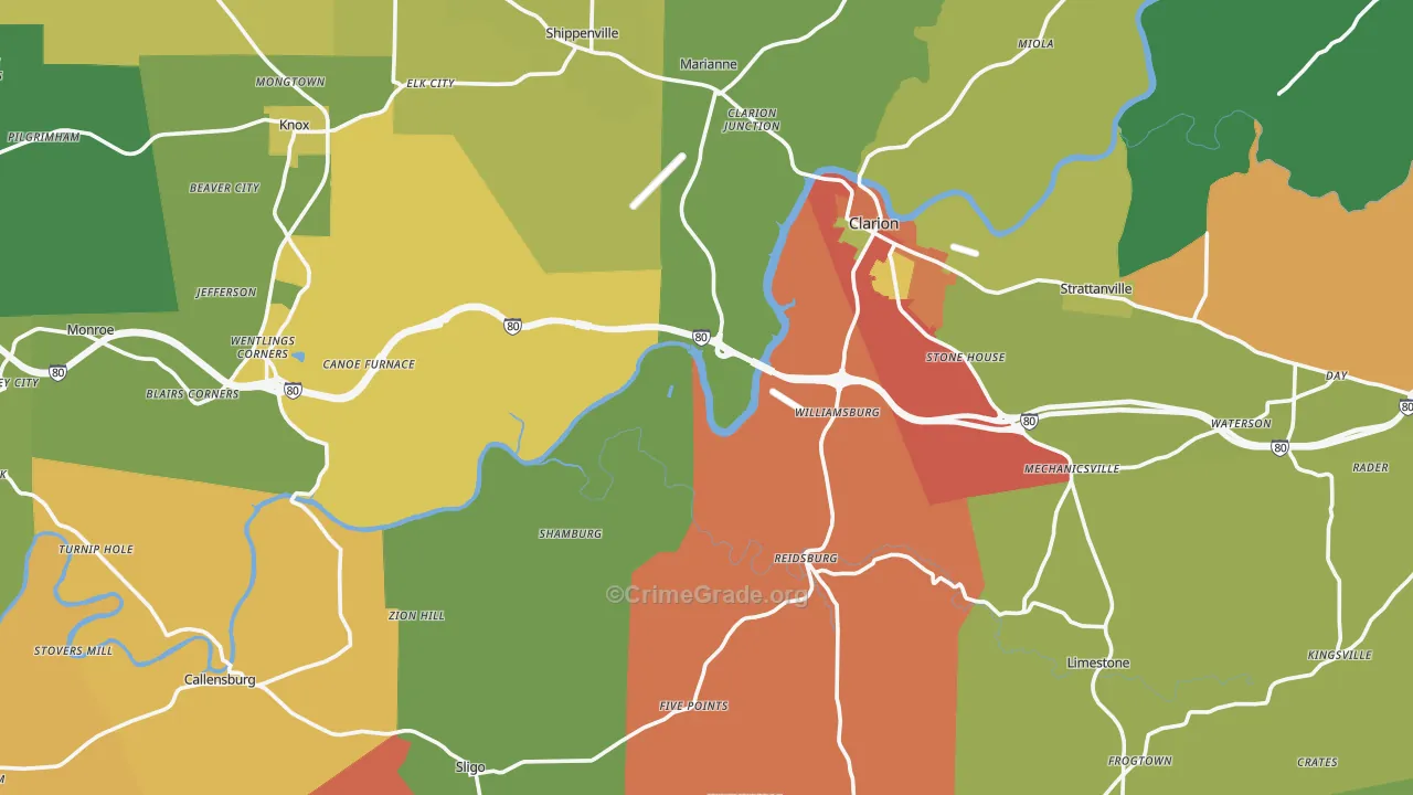 Clarion County, PA Map of Theft Rates