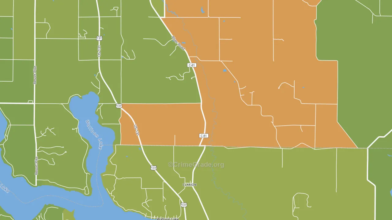 Clarion, MI Map of Theft Rates