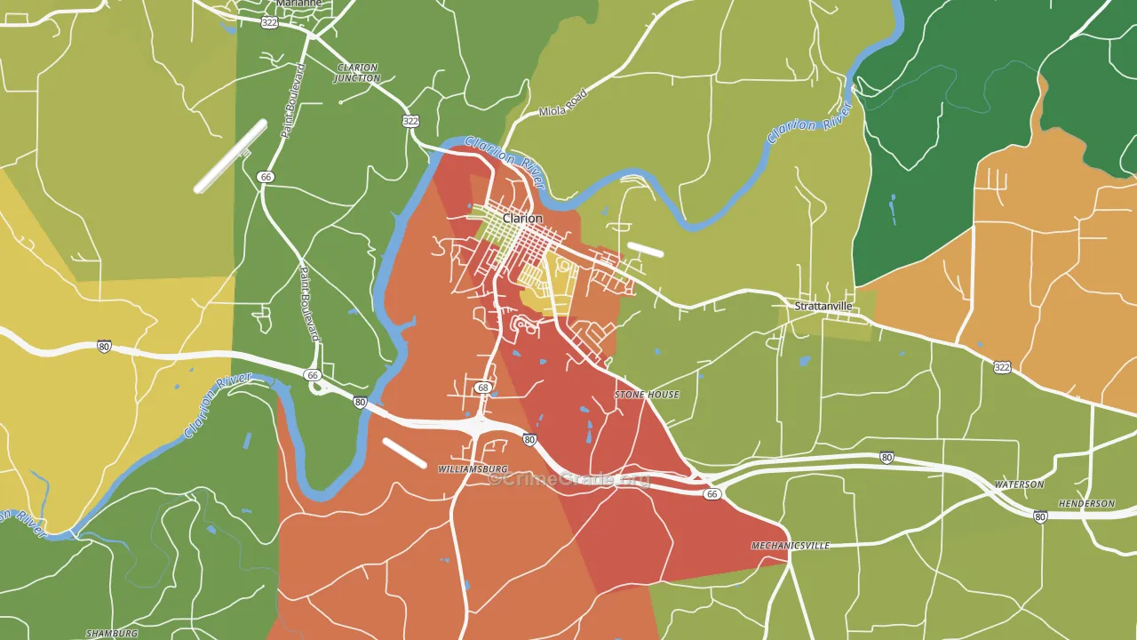 Clarion, PA Map of Theft Rates
