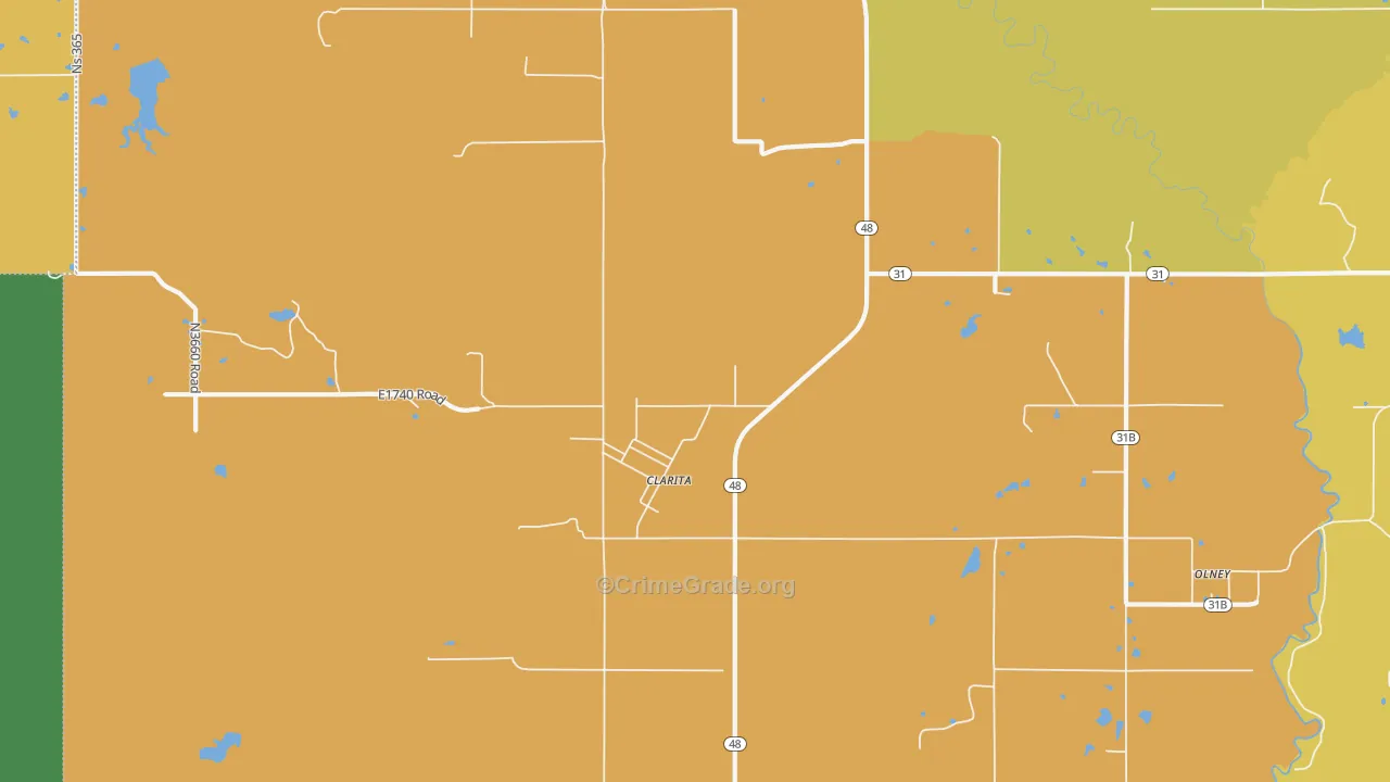 Clarita, OK Map of Theft Rates