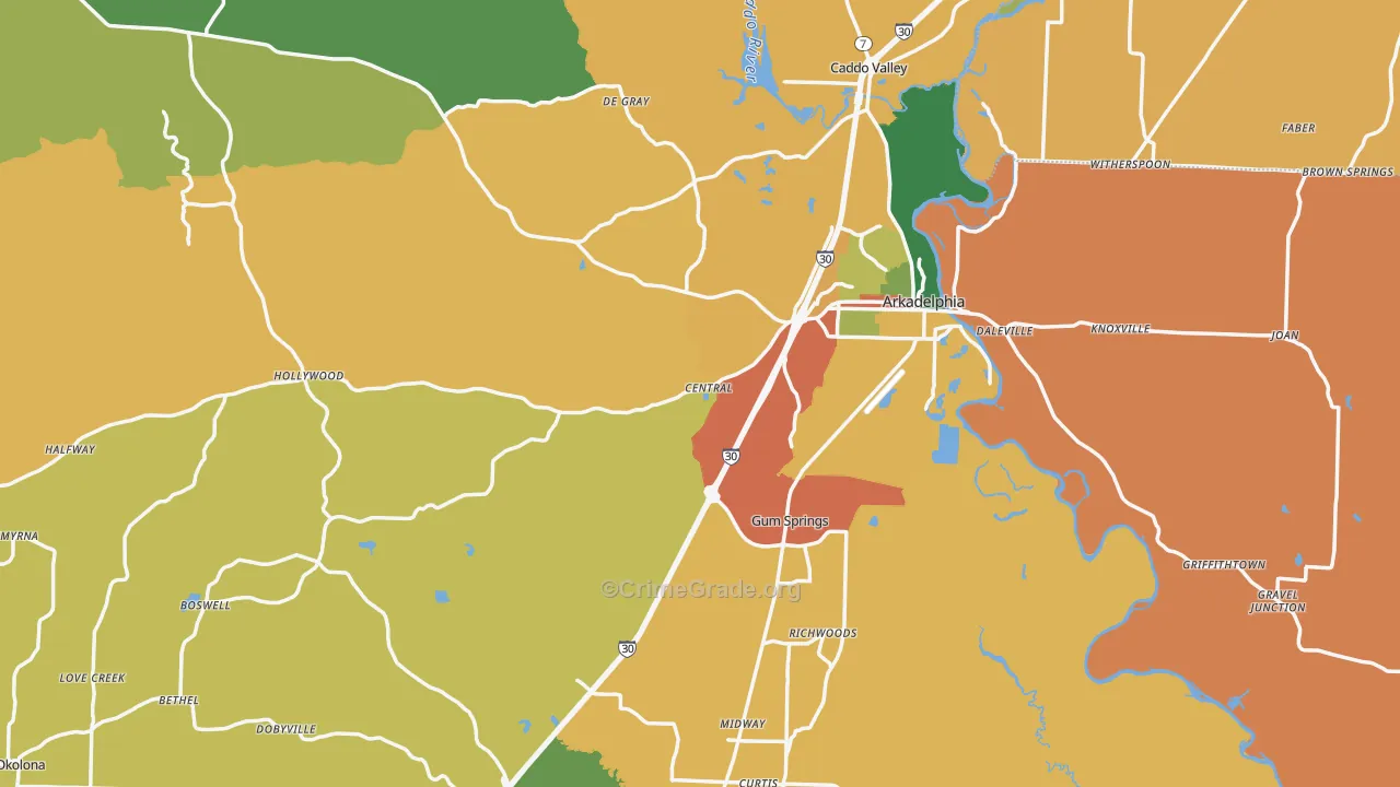 Clark County, AR Map of Theft Rates