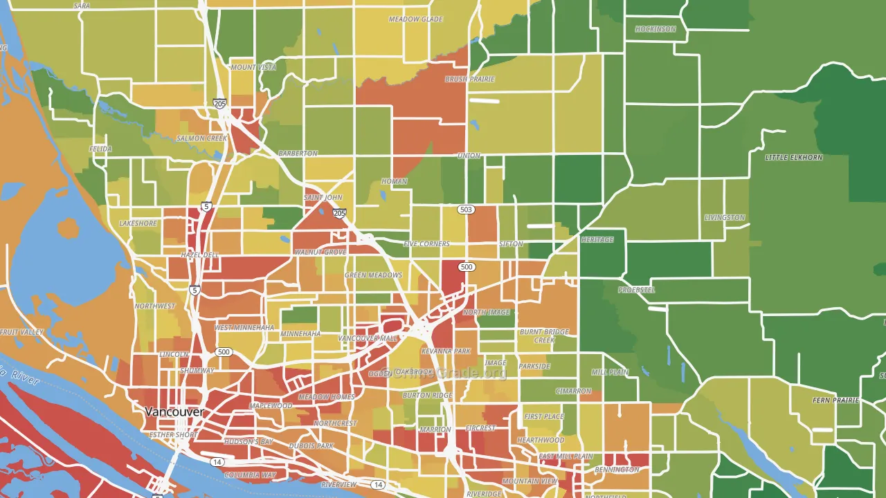 Clark County, WA Map of Theft Rates