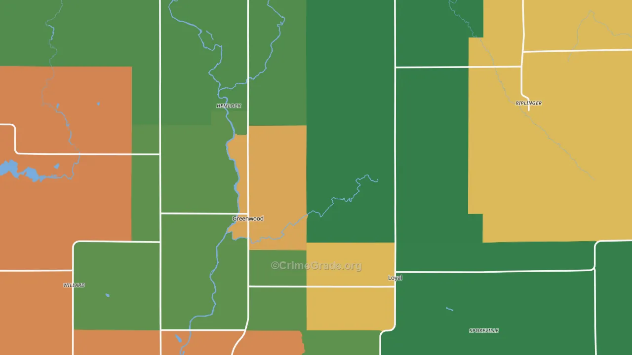 Clark County, WI Map of Theft Rates