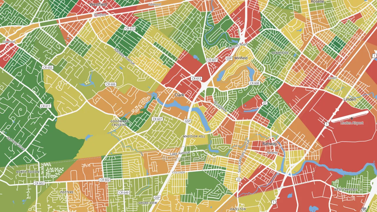Clark, NJ Map of Theft Rates