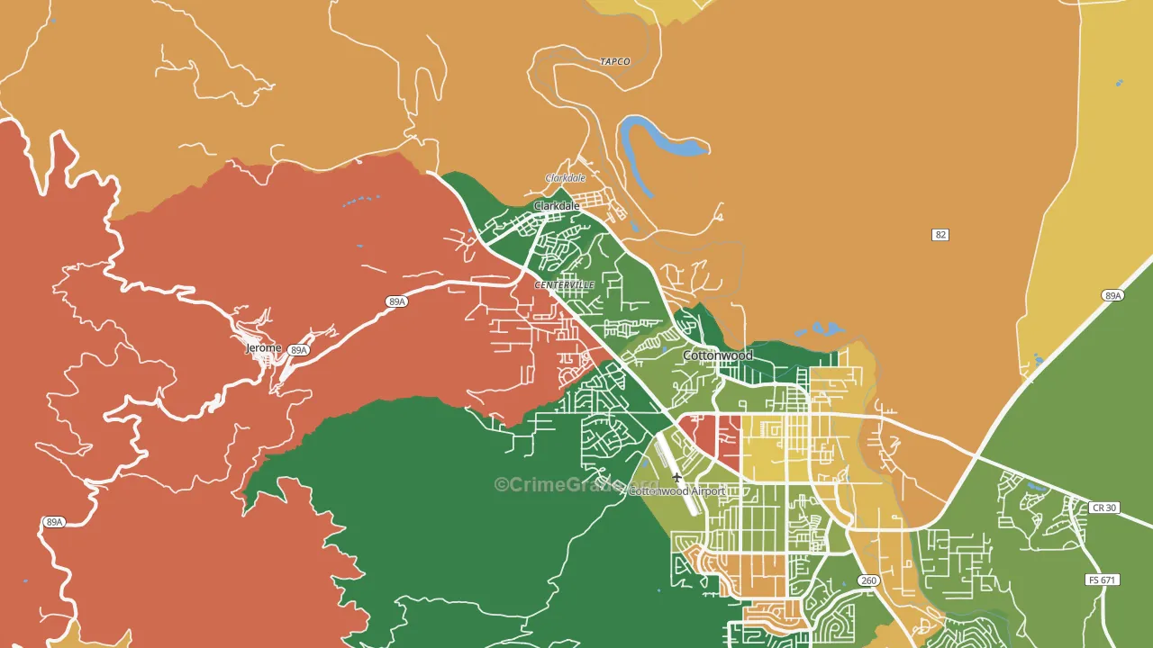 Clarkdale, AZ Map of Theft Rates