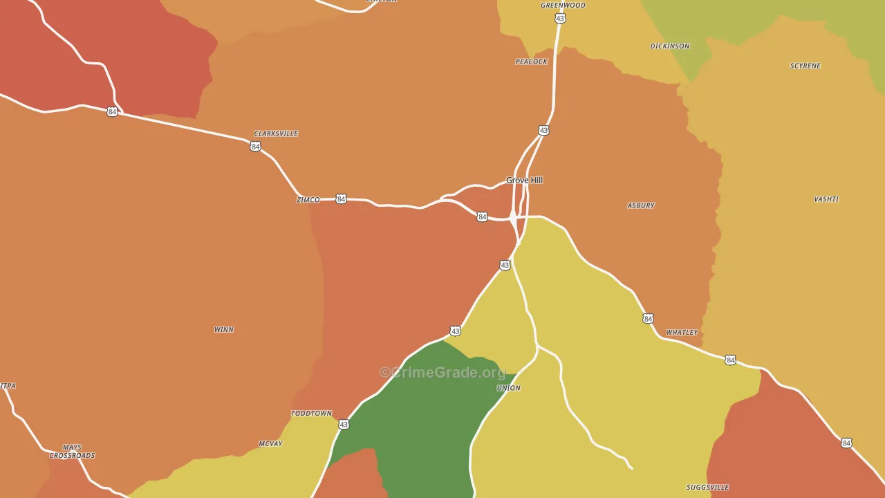 Clarke County, AL Map of Theft Rates