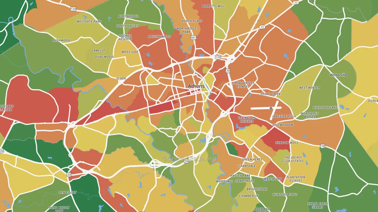 Clarke County, GA Map of Theft Rates