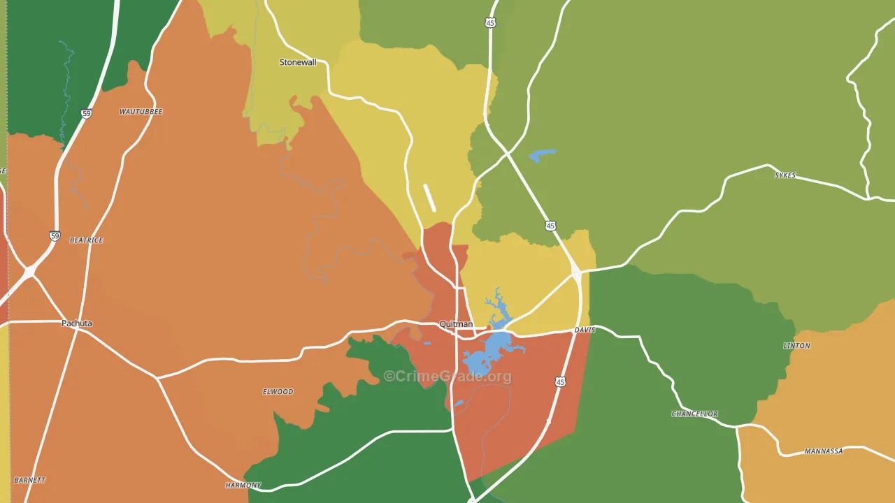 Clarke County, MS Map of Theft Rates