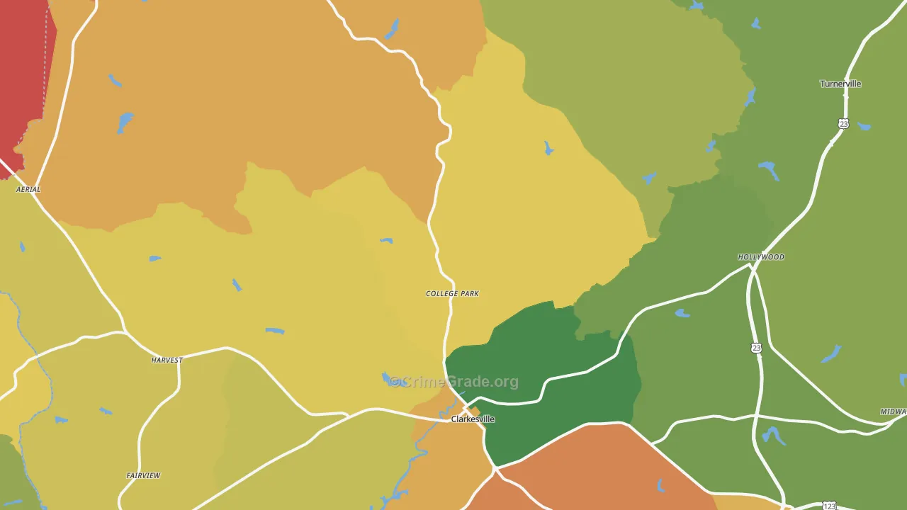 Clarkesville, GA Map of Theft Rates