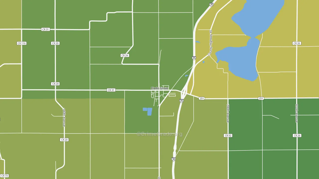Clarks Grove, MN Map of Theft Rates