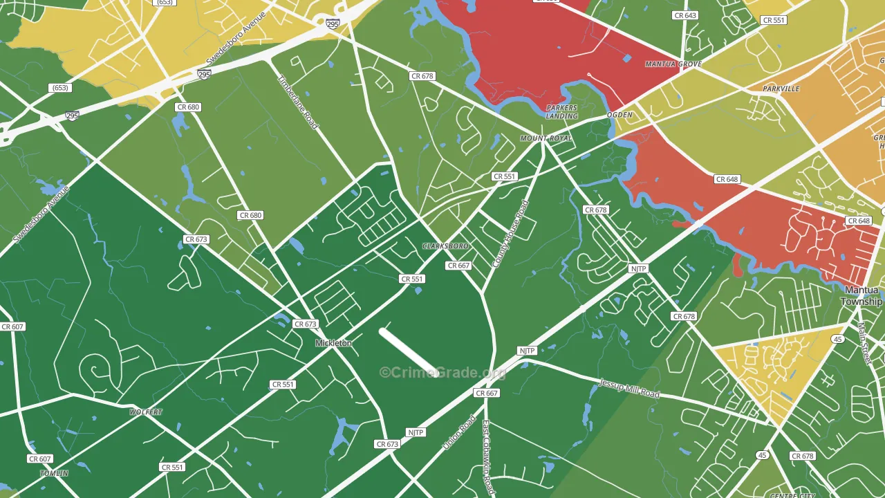 Clarksboro, NJ Map of Theft Rates