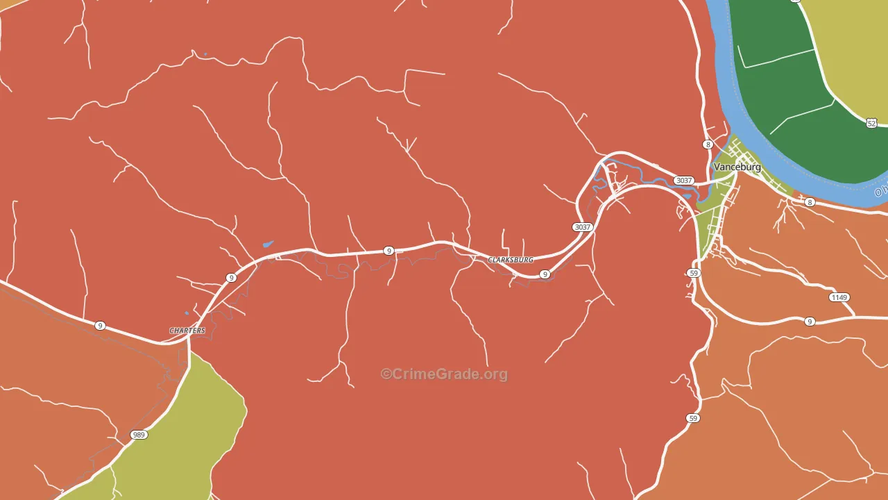 Clarksburg, KY Map of Theft Rates