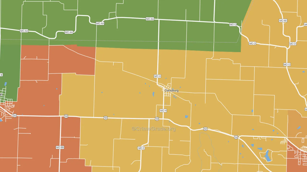 Clarksburg, MO Map of Theft Rates