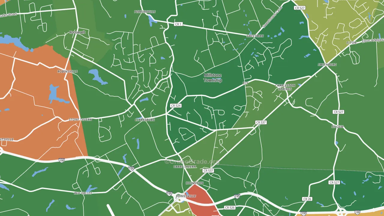 Clarksburg, NJ Map of Theft Rates