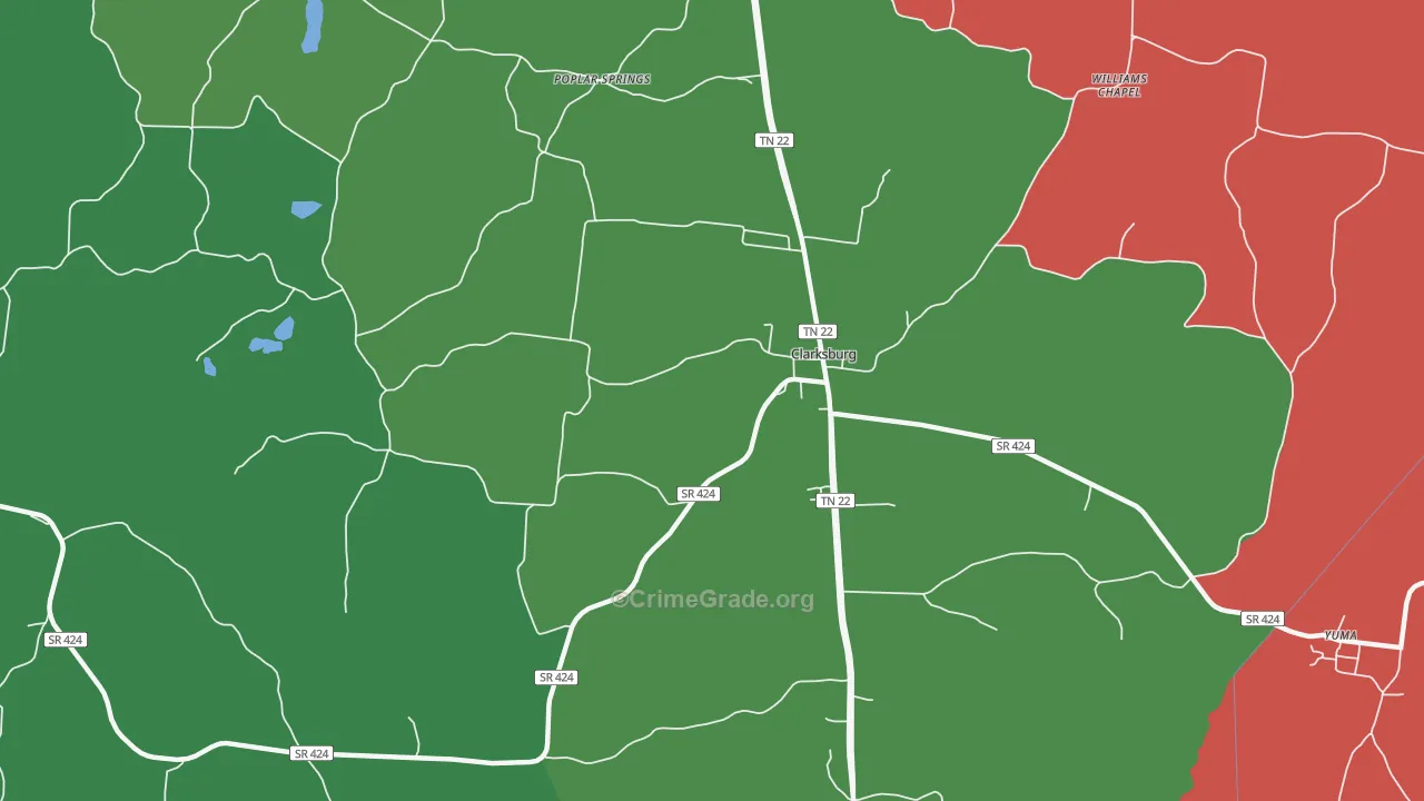 Clarksburg, TN Map of Theft Rates