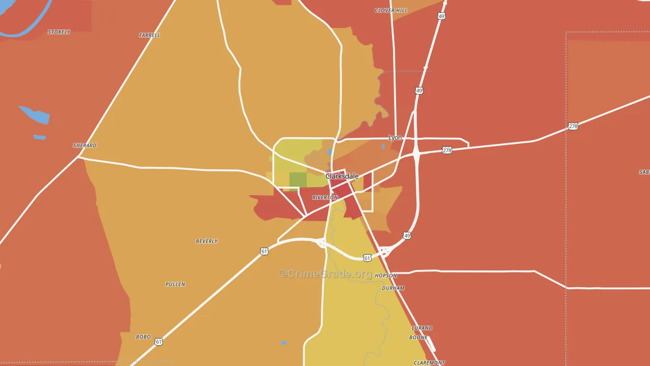 Clarksdale, MS Map of Theft Rates