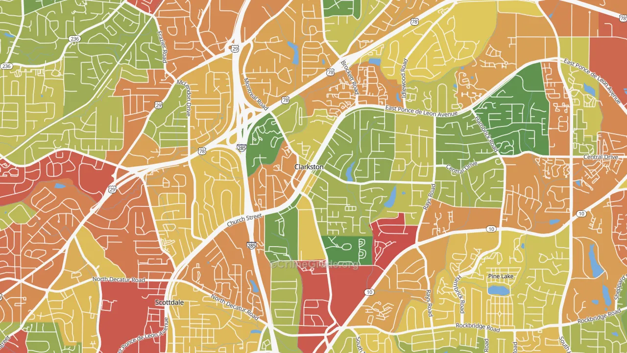 Clarkston, GA Map of Theft Rates