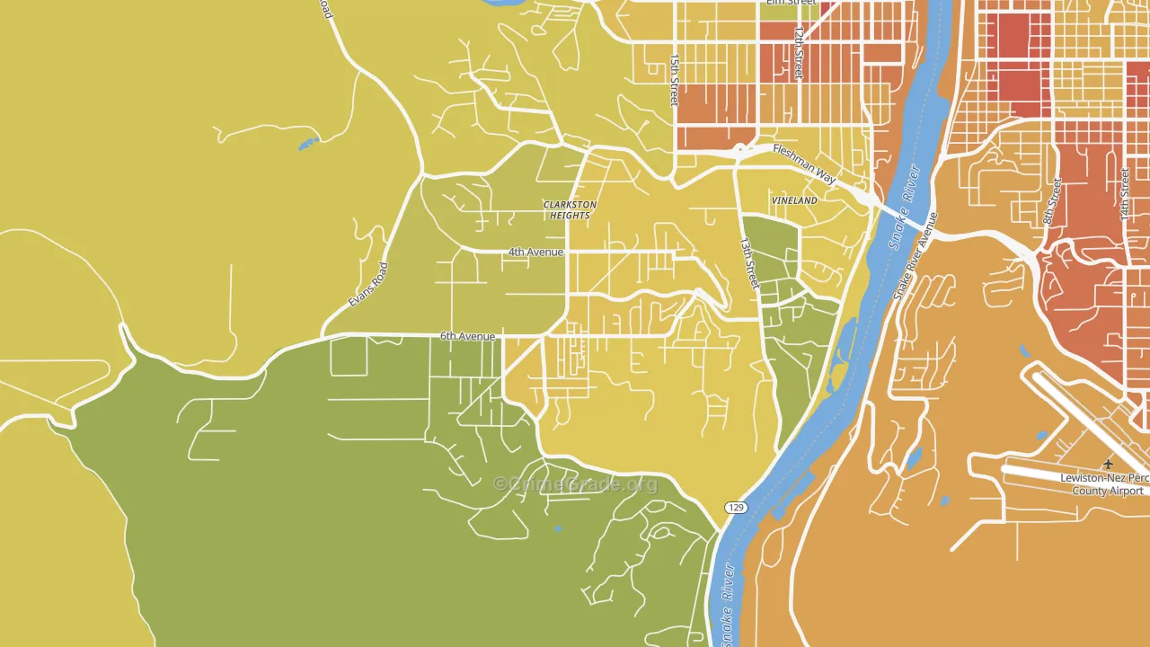 Clarkston Heights-Vineland, WA Map of Theft Rates