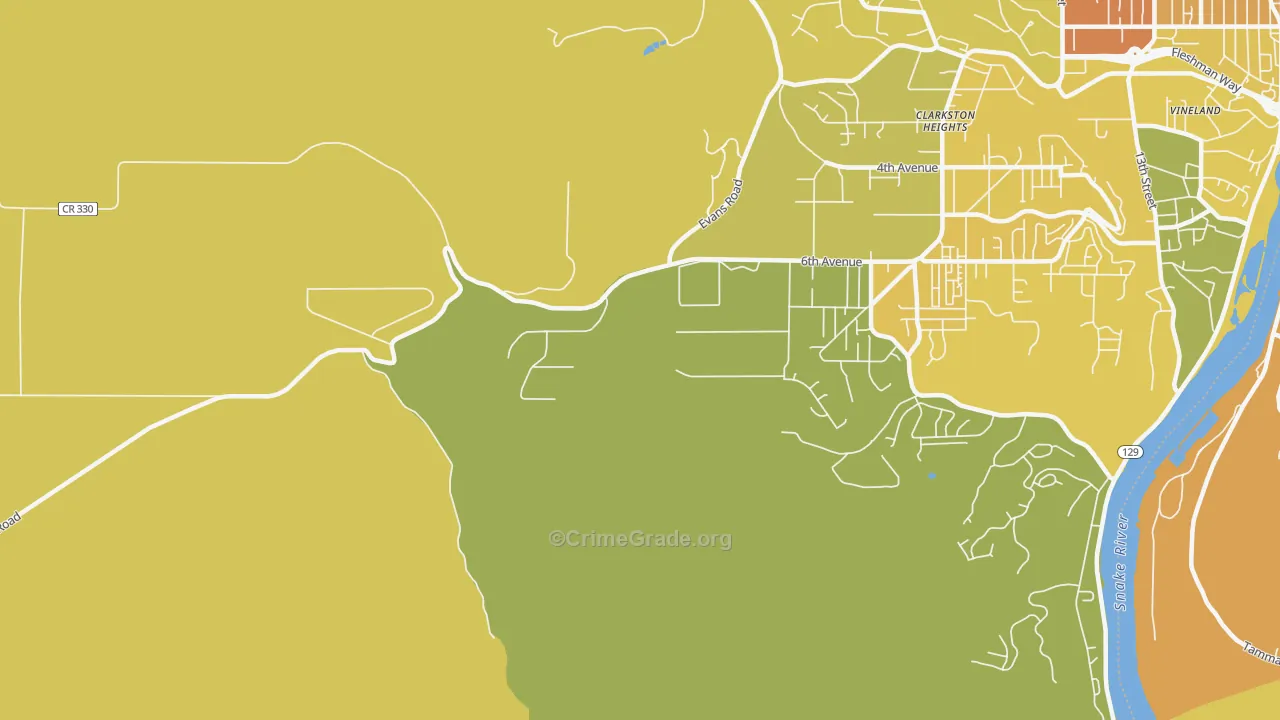 Clarkston Heights, WA Map of Theft Rates