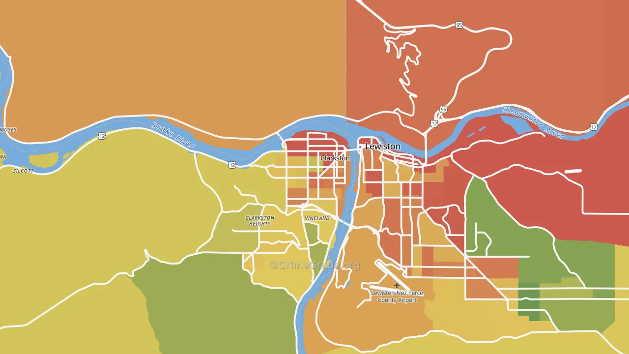 Clarkston, WA Map of Theft Rates