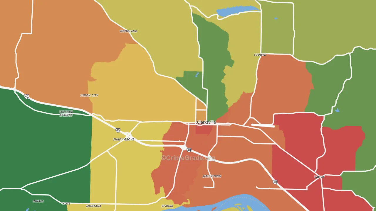 Clarksville, AR Map of Theft Rates