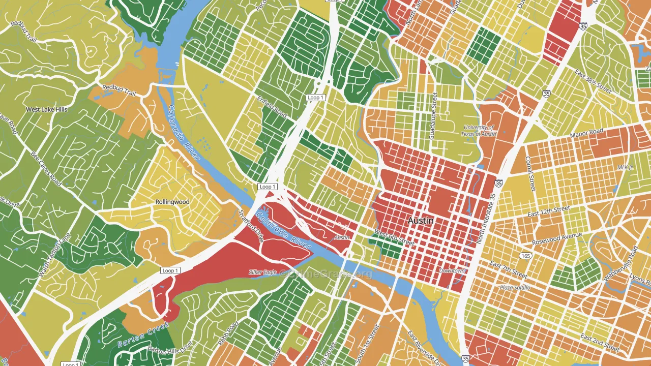 Clarksville, Austin, TX Map of Theft Rates